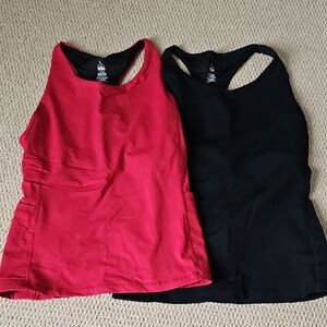 Senita Athletics 2 Tank Tops With Pockets On Both Sides Black Red Sz L
